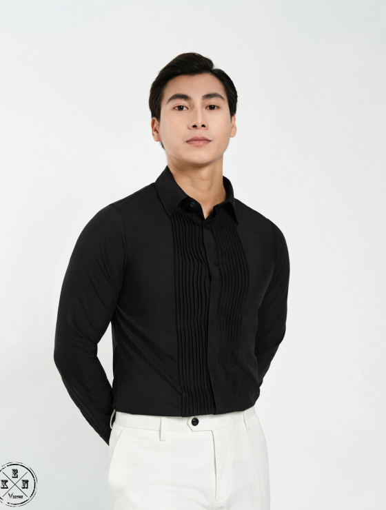 SƠ MI ĐEN XẾP LY DỌC