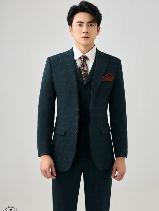 VEST CARO XANH RÊU - 565