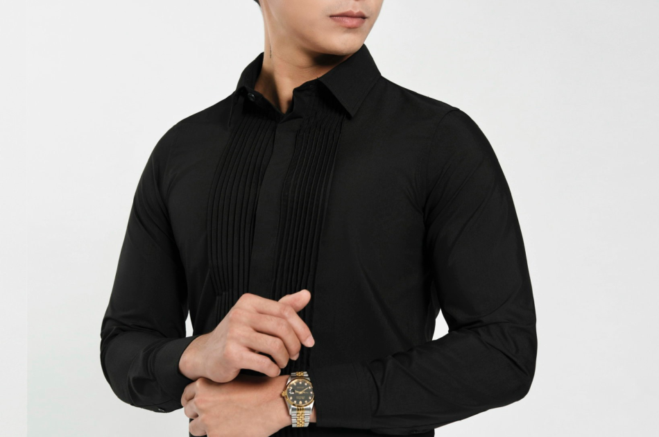 SƠ MI ĐEN XẾP LY DỌC