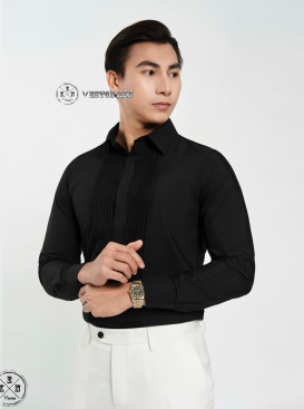 SƠ MI ĐEN XẾP LY DỌC
